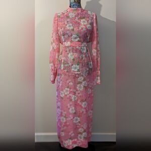 Beautiful Sheer Pink Floral Print Maxi Dress